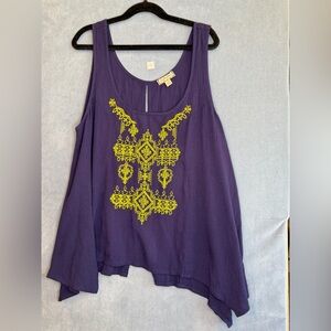 Blue  Embroidered Tank Top